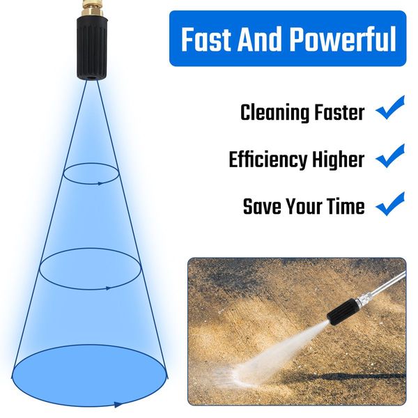 200% Higher Efficiency Pressure Washer Turbo Spray Nozzel Head 360° Fast-Rotate Remove Toughtest Dirt