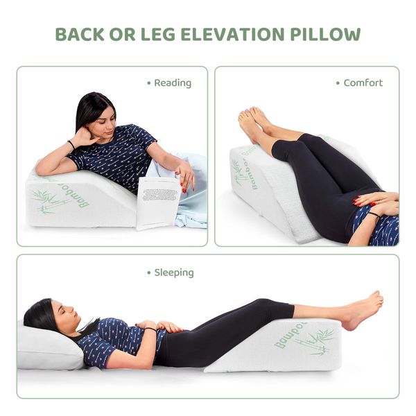 Back Leg Elevation Wedge Pillow Bed Support Cushion W/High Density Cool Gel Memory Foam Bamboo Cover