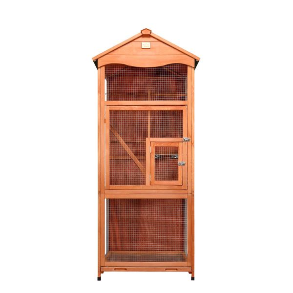 180Cm Fir Wood Sturdy Wire Bird Cage Aviary W/Rain Uv Blocked Roof,Perch,Climbe Frame,Ladder,2 Bowls