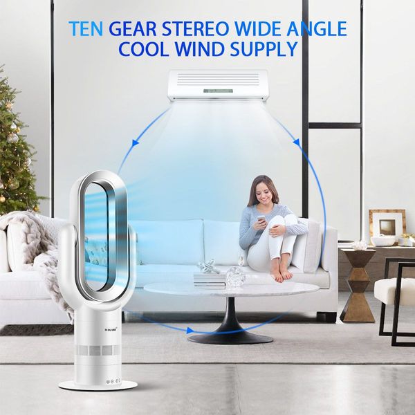 Cool/Hot 2 In 1 Safe Bladeless Fan/Heater 180 Degree Up Down 90 Degree Rotary Body All-Year Stereo Wind Supply