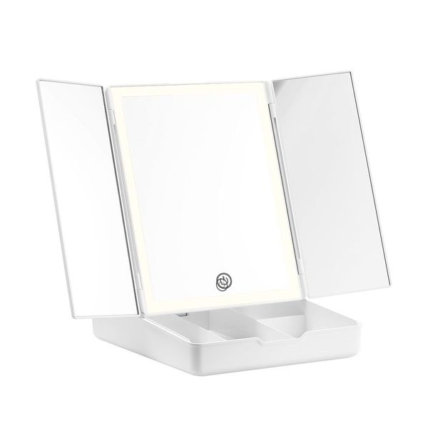 3 Light Color Tri Fold Led Vanity Make Up Mirror  90 Degree Rotaiton W/Dimmable Leds For Perfect Makeup