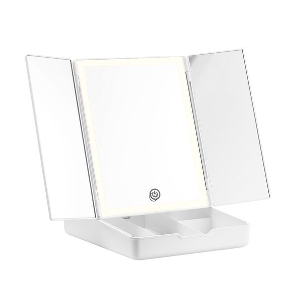 3 Light Color Tri Fold Led Vanity Make Up Mirror  90 Degree Rotaiton W/Dimmable Leds For Perfect Makeup