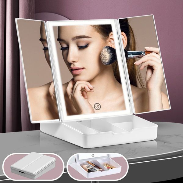 3 Light Color Tri Fold Led Vanity Make Up Mirror  90 Degree Rotaiton W/Dimmable Leds For Perfect Makeup