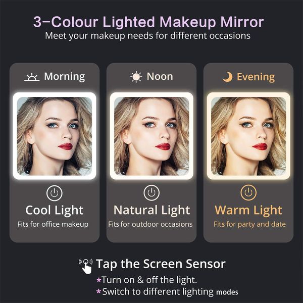 3 Light Color Tri Fold Led Vanity Make Up Mirror  90 Degree Rotaiton W/Dimmable Leds For Perfect Makeup