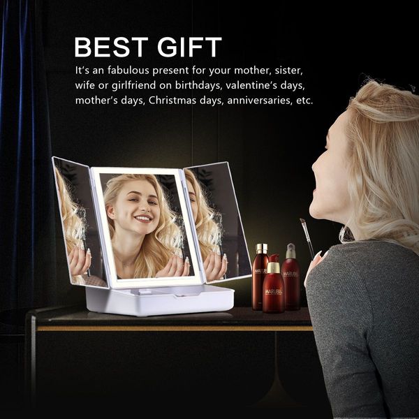 3 Light Color Tri Fold Led Vanity Make Up Mirror  90 Degree Rotaiton W/Dimmable Leds For Perfect Makeup