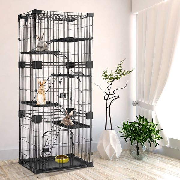 5-Tire Spacious Sturdy Metal Cat Cage W/5 Platforms,2 Front Doors,Large Slide Out Tray Easy To Clean