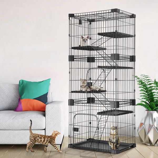 5-Tire Spacious Sturdy Metal Cat Cage W/5 Platforms,2 Front Doors,Large Slide Out Tray Easy To Clean