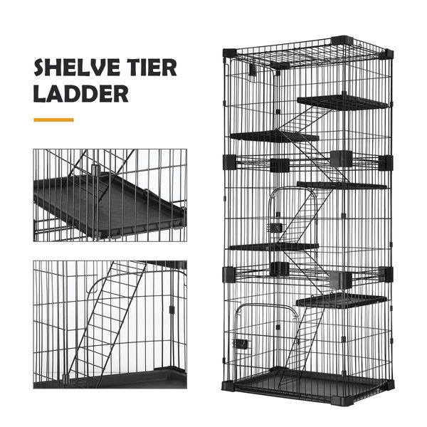 5-Tire Spacious Sturdy Metal Cat Cage W/5 Platforms,2 Front Doors,Large Slide Out Tray Easy To Clean