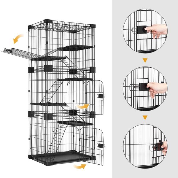 5-Tire Spacious Sturdy Metal Cat Cage W/5 Platforms,2 Front Doors,Large Slide Out Tray Easy To Clean