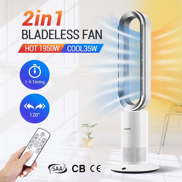 Cool/Hot 2 In 1 Safe Bladeless Fan/Heater 120 Degree Rotary Body Stereo Wide Angle Wind Supply W/Timer