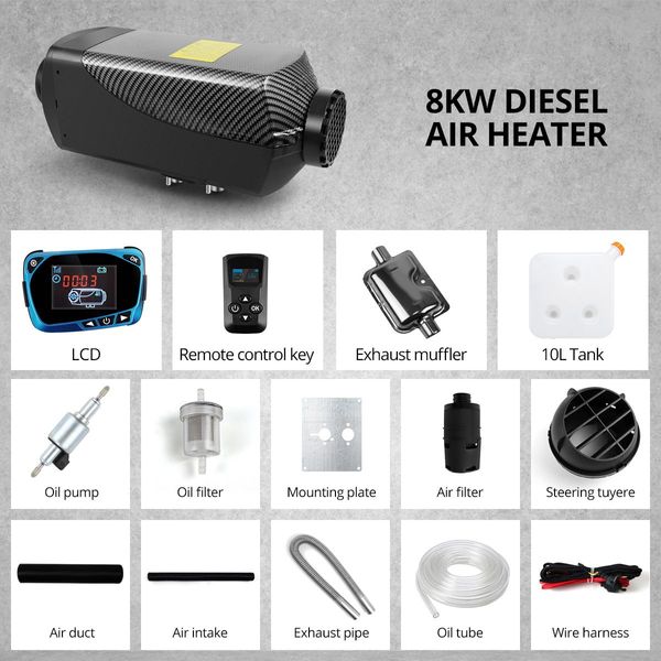 Instant Heat 12V 8Kw Vehicle Disel Air Heater For Van,Rv,Truck,Boat 30M Remote Control Energy Saving