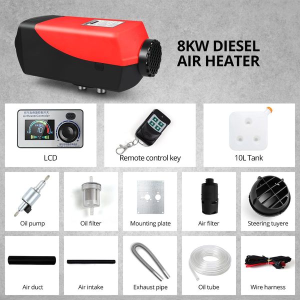 12V 8Kw Vehicle Disel Air Heater For Van,Rv,Truck,Boat 30M Remote Control Instant Heat Energy Saving