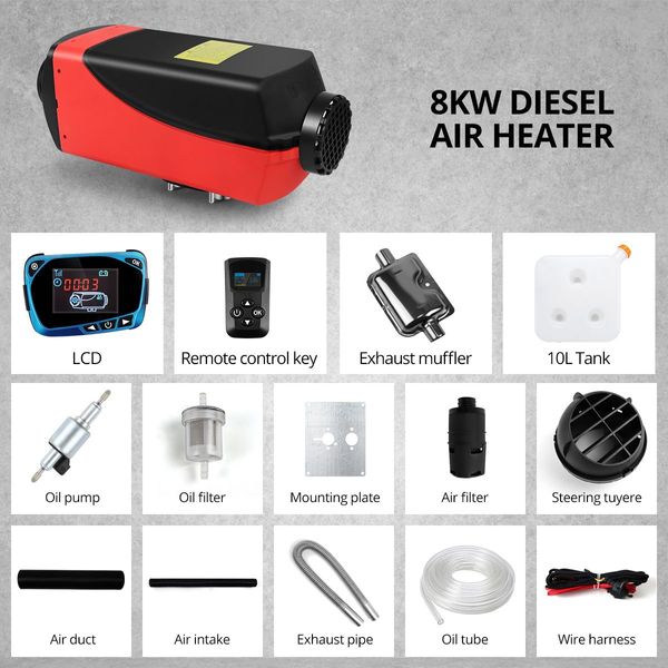 Instant Heat 12V 8Kw Vehicle Disel Air Heater For Van,Rv,Truck,Boat 30M Remote Control Energy Saving