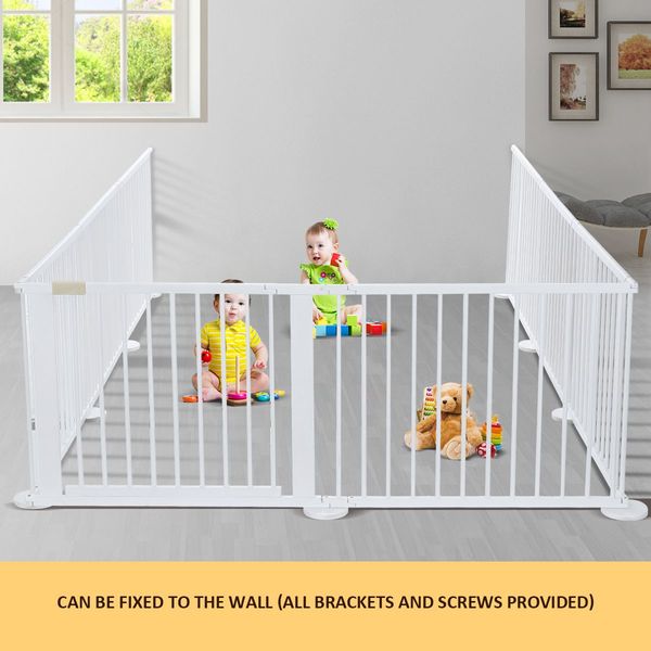 Diy Shape 8 Panel Kids Playpen Enclosure Safe Pet Fence Eco Friendly Pine Wood Foldable Space Saving