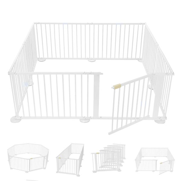 Diy Shape 8 Panel Kids Playpen Enclosure Safe Pet Fence Eco Friendly Pine Wood Foldable Space Saving