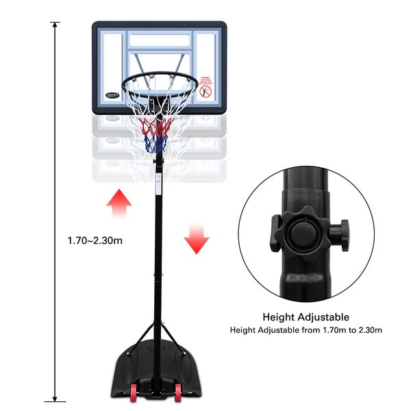 Basketball Hoop Ring Portable Adjustable Stand System Net Backboard Rim Wheels 1.7-2.3m