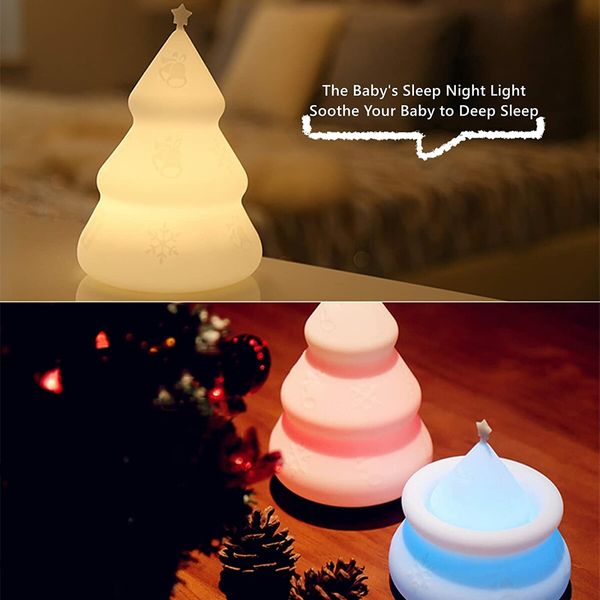 Children's room night light Christmas tree lamp with 7 LED color-changing rechargeable lamp portable silicone night light Christmas birthday gift