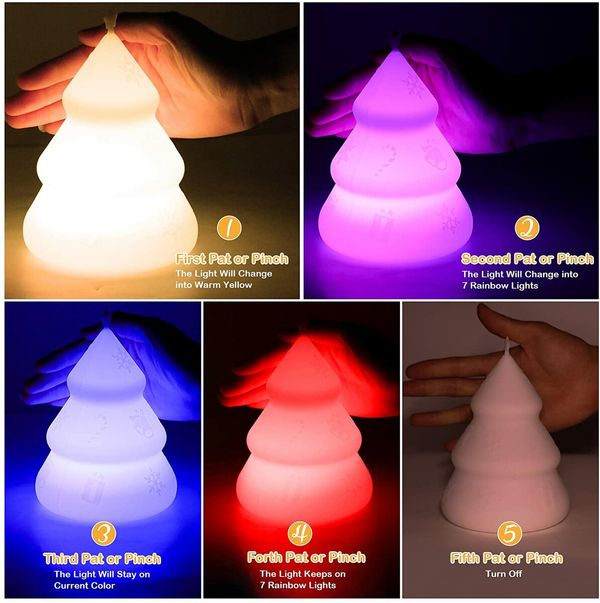 Children's room night light Christmas tree lamp with 7 LED color-changing rechargeable lamp portable silicone night light Christmas birthday gift