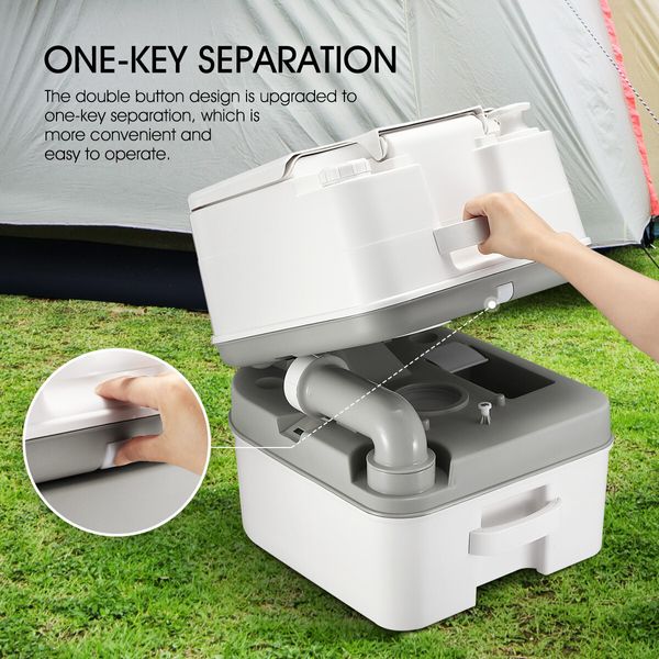 24L Portable Toilet Camping Travel Mobile Porta Potty White and Grey 44.5x35x44cm