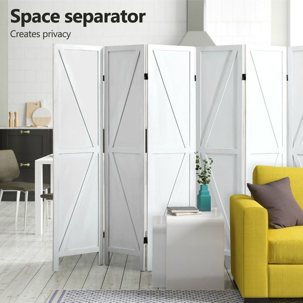 6 Panel Room Divider Screen Privacy Separator Partition Stand Timber Folding Portable White