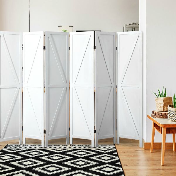 6 Panel Room Divider Screen Privacy Separator Partition Stand Timber Folding Portable White