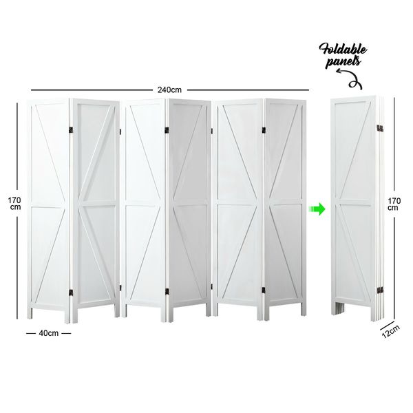 6 Panel Room Divider Screen Privacy Separator Partition Stand Timber Folding Portable White