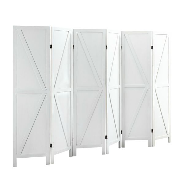 6 Panel Room Divider Screen Privacy Separator Partition Stand Timber Folding Portable White