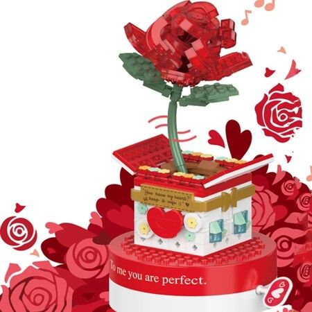 Valentine's Day Series 520 Eternal Love Rose Music Box Building Blocks DIY Confession Toys For Lover Girls Gifts