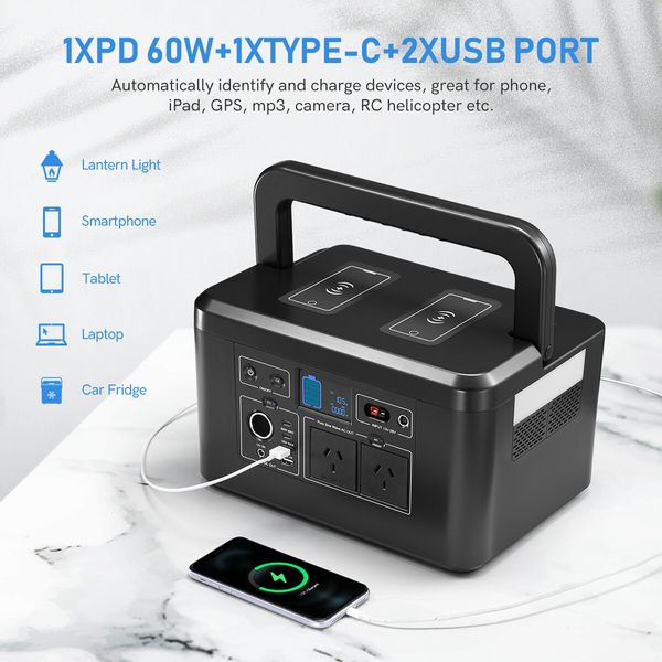 Portable Generator Solar Wireless Power Station Camping Lithium Battery Backup 1375Wh 2000W LED Light for Camping Outdoor Travel