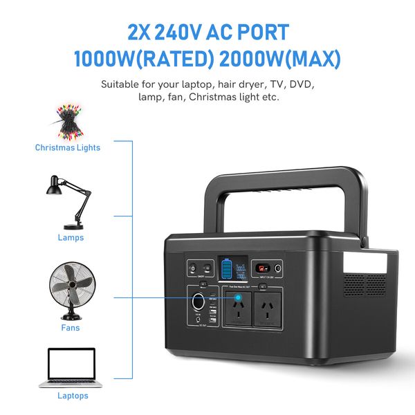 Portable Generator Solar Wireless Power Station Camping Lithium Battery Backup 1375Wh 2000W LED Light for Camping Outdoor Travel