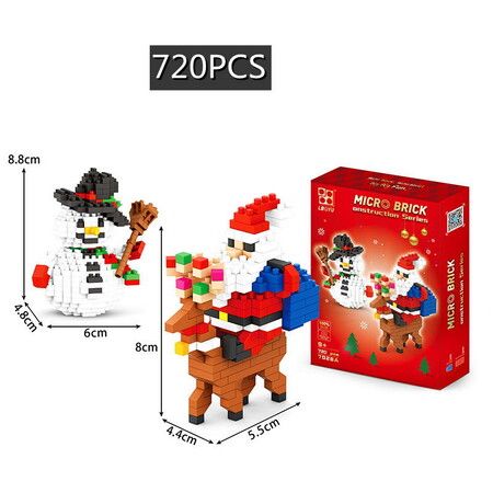 Christmas Building Blocks Kit Set Santa Claus & Snowman Character Playset Birthday Gift, 720 Pieces