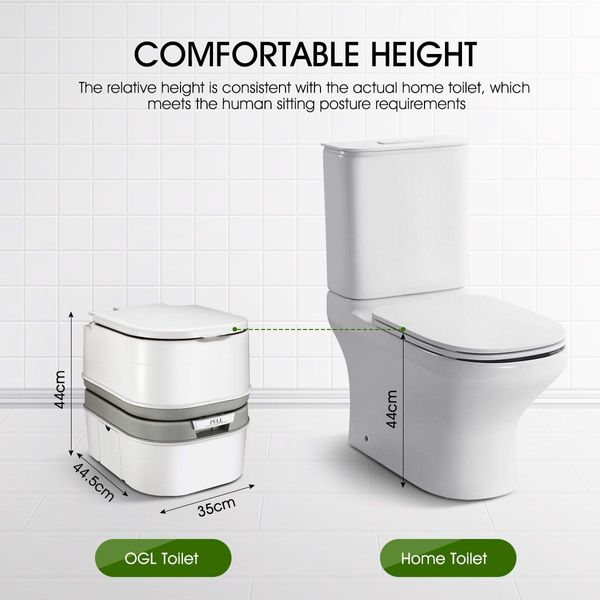 24L Portable Toilet Camping Travel Mobile Porta Potty White and Grey 44.5x35x44cm