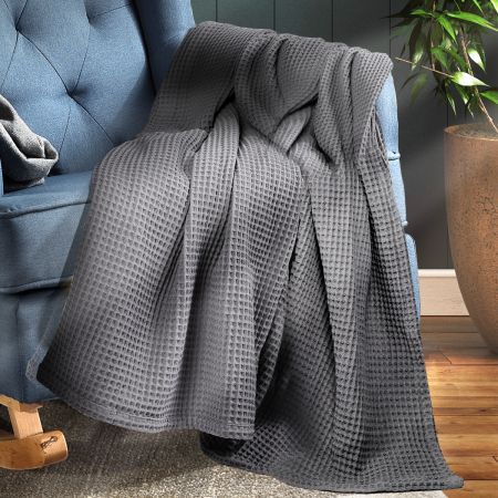 Throw Blanket Cotton Waffle Blankets Grey Double