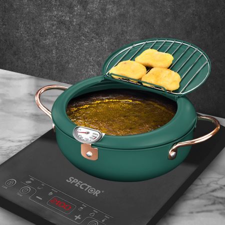 Japanese Deep Frying Pot Non-stick 24cm Tempura Fryer Pan Stainless Steel Green