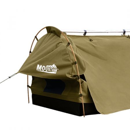 Mountview King Single Swag Camping Swags Canvas Dome Tent Free Standing Khaki