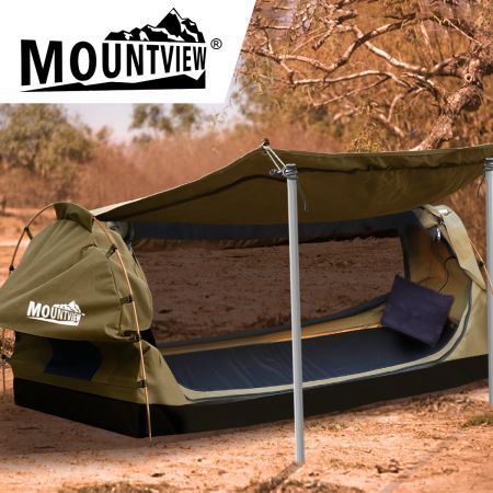 Mountview King Single Swag Camping Swags Canvas Dome Tent Free Standing Khaki