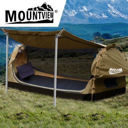 Mountview King Single Swag Camping Swags Canvas Dome Tent Free Standing Khaki