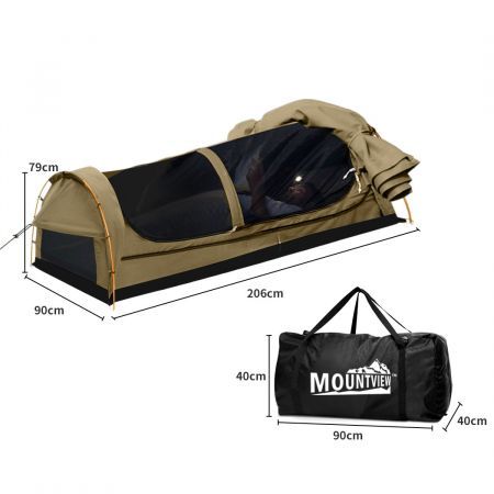 Mountview King Single Swag Camping Swags Canvas Dome Tent Hiking Mattress Khaki