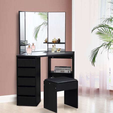 Levede Dressing Table Stool Mirror Jewellery Organiser Makeup Cabinet 5 Drawers