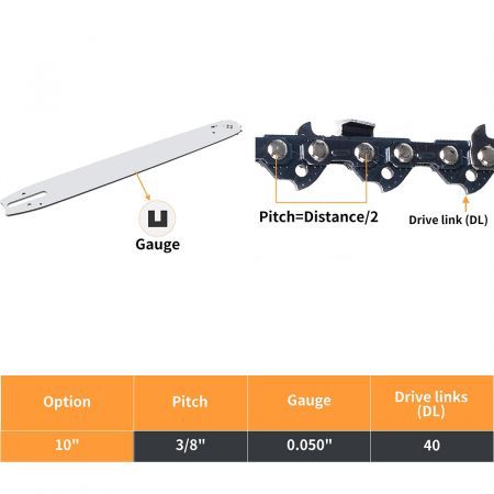 Traderight 10" Chainsaw Chain Blade Saw Replaceent Spare Chains Semi Chisel 2PCS