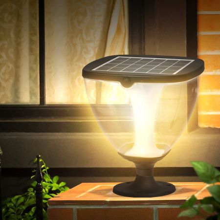 EMITTO LED Solar Powered Pillar Night Light Patio Garden Yard Fence Outdoor Lamp