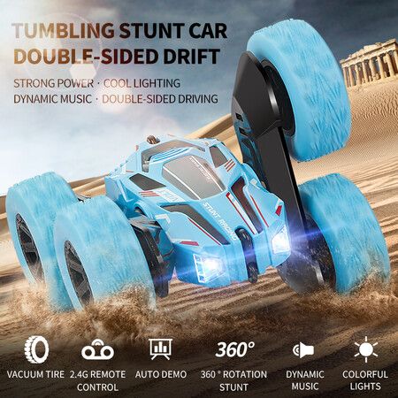 2021 New RC Car Double Side RC Stunt Cars 360 Reversal Dual Batteries Col.Dk.Blue