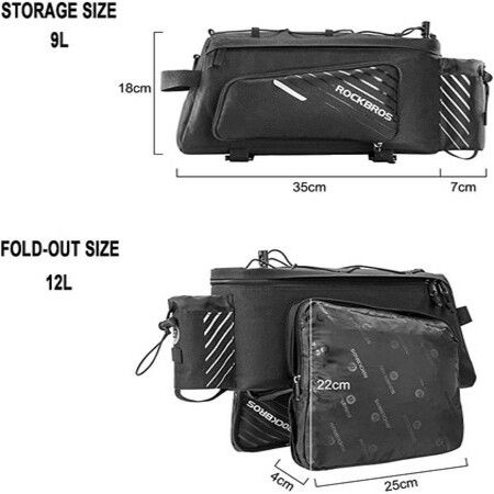 Bicycle Carrier Bag Transport Bag Luggage Bag Waterproof Black Foldable Side Pockets 9-12 L with Rain Cover