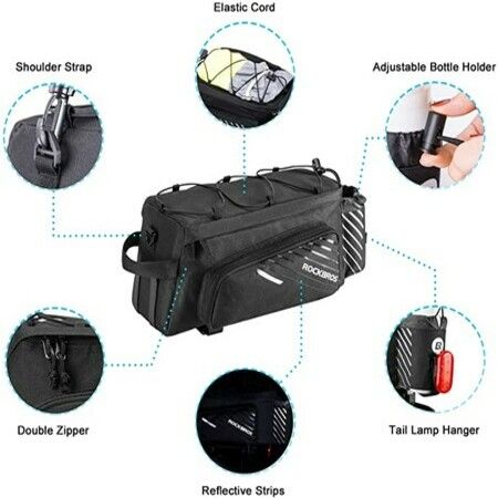 Bicycle Carrier Bag Transport Bag Luggage Bag Waterproof Black Foldable Side Pockets 9-12 L with Rain Cover