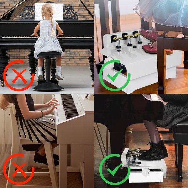 Piano Pedal Extender Bench Footstool Platform for Kids Height Adjustable with 3 Pedals  White