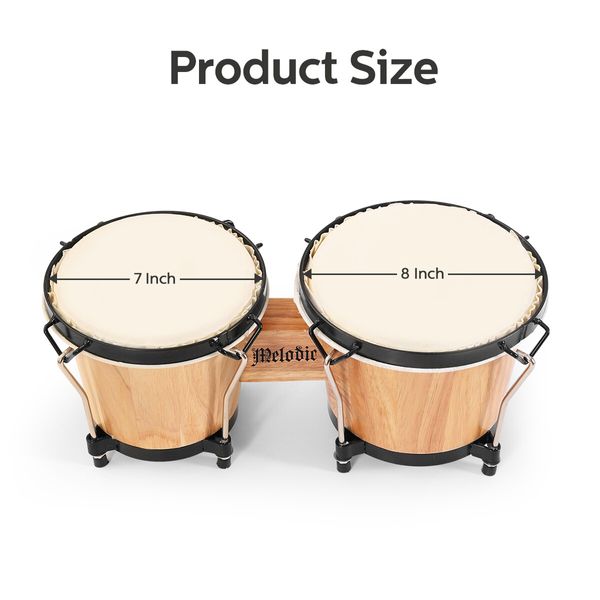 Bongo Kids Adults Hand Drum Set Leather Drumhead Tuneable Percussion Instruments