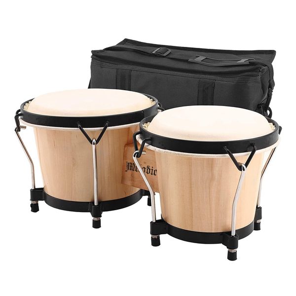 Bongo Kids Adults Hand Drum Set Leather Drumhead Tuneable Percussion Instruments