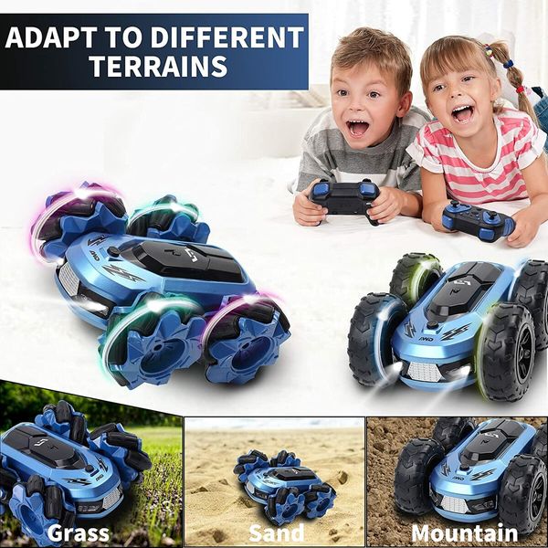 RC Cars Race Stunt car Sideways Drift Double Sided Rotating Vehicles Col Blue