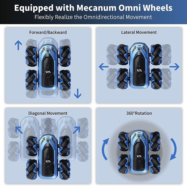 RC Cars Race Stunt car Sideways Drift Double Sided Rotating Vehicles Col Blue