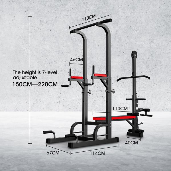 Home Gym Power Tower Fitness Workout Equipment Height Adjustable Chin Pull Up Bar Dip Station Weight Bench